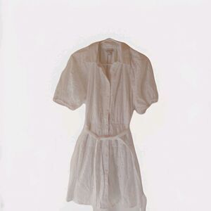 A New Day women's White Eyelet Button down Dress w/tie Size S Preppy summer